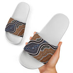 Australia River Aboriginal Dot Print White Slide Sandals