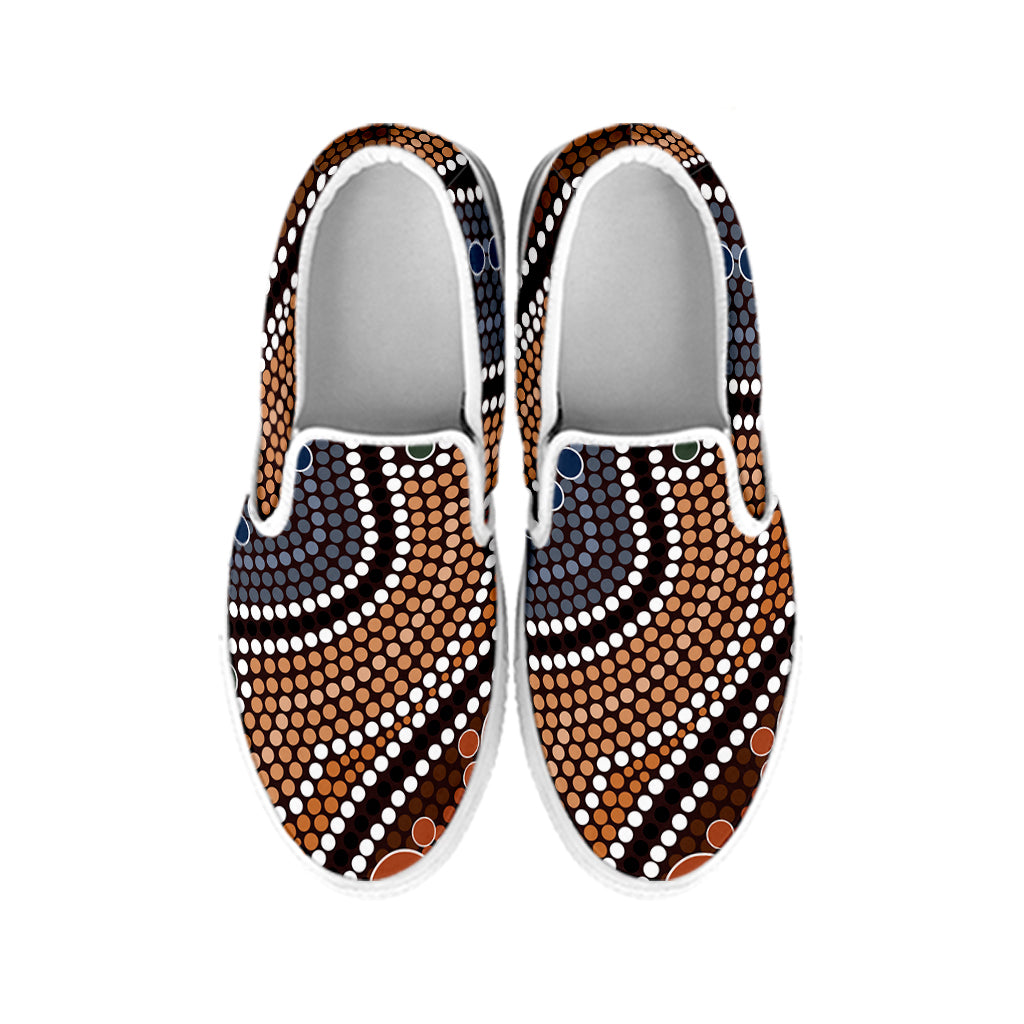 Australia River Aboriginal Dot Print White Slip On Shoes