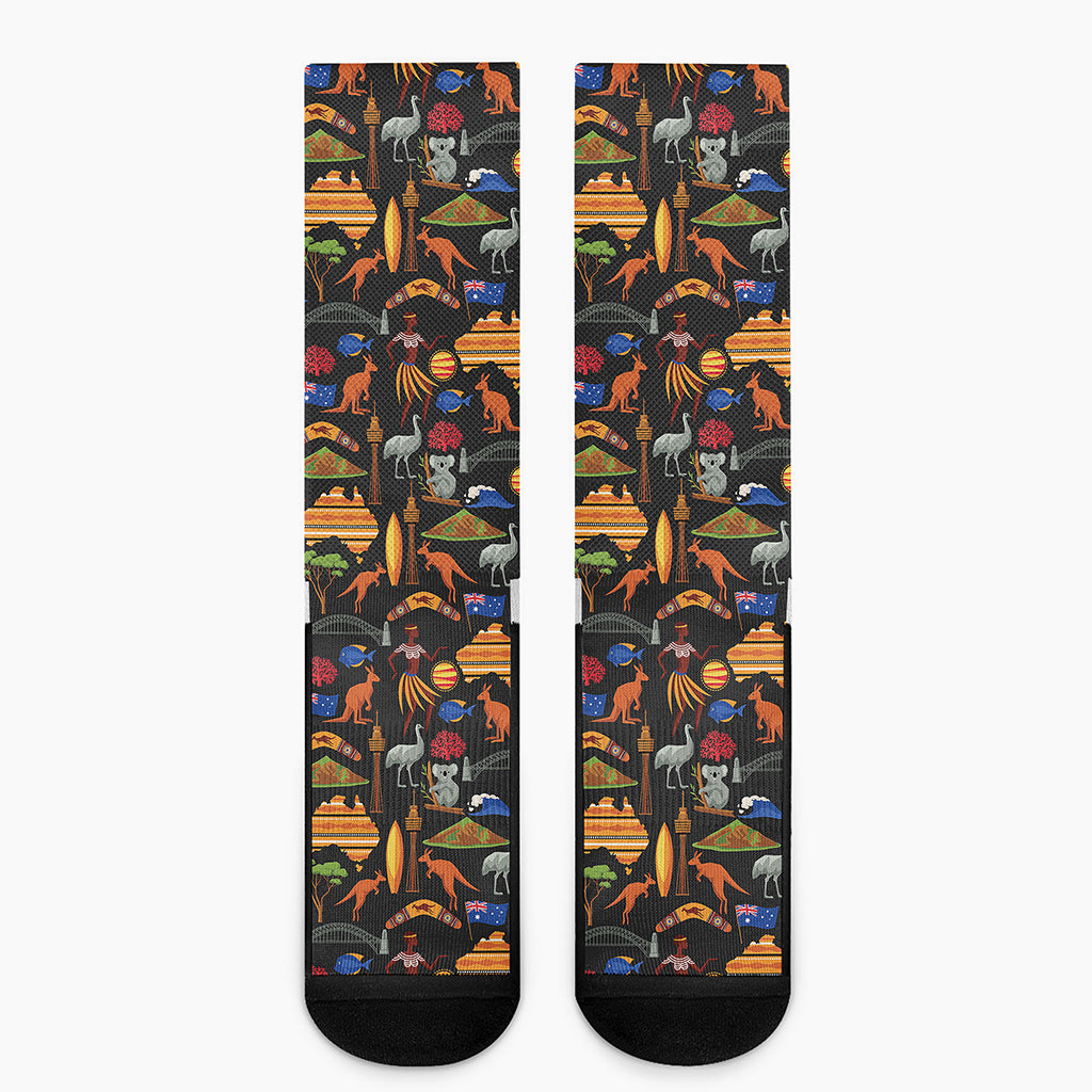 Australia Symbols Pattern Print Crew Socks