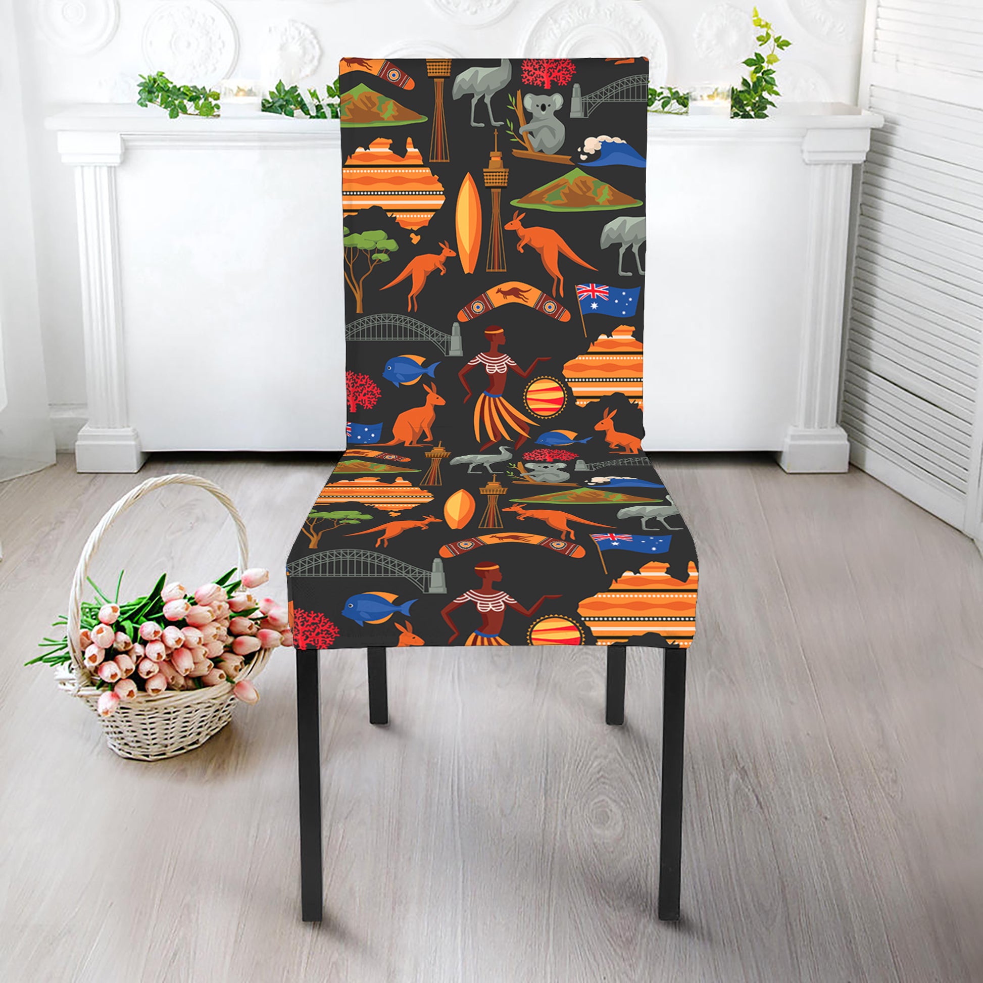 Australia Symbols Pattern Print Dining Chair Slipcover