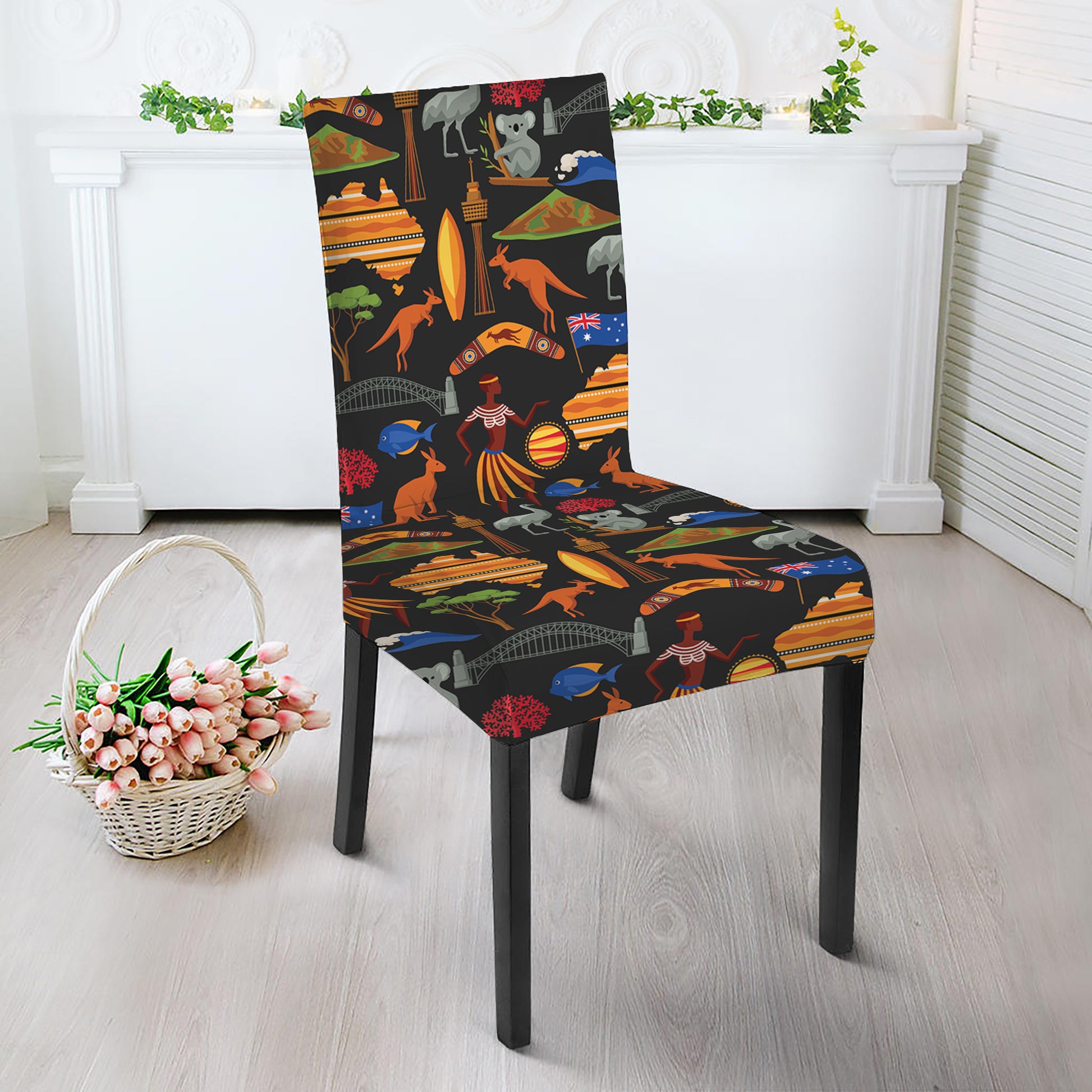 Australia Symbols Pattern Print Dining Chair Slipcover