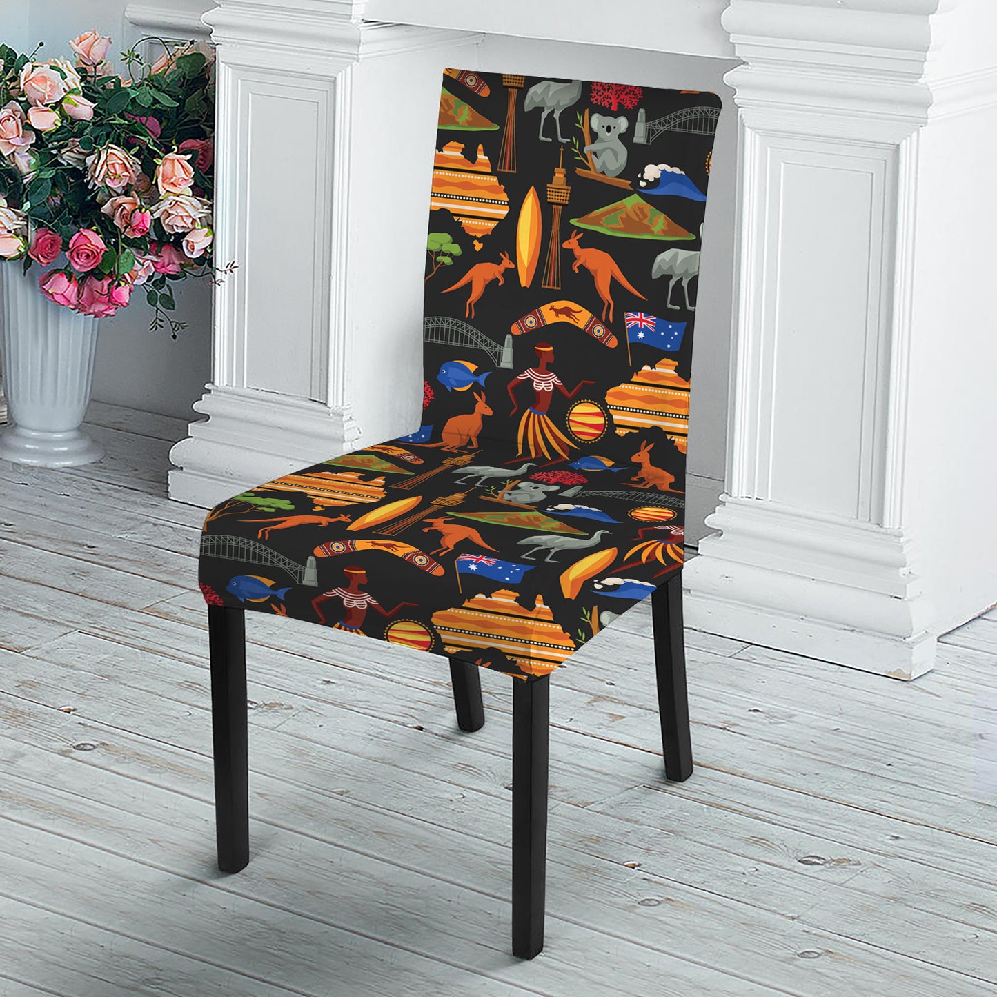 Australia Symbols Pattern Print Dining Chair Slipcover