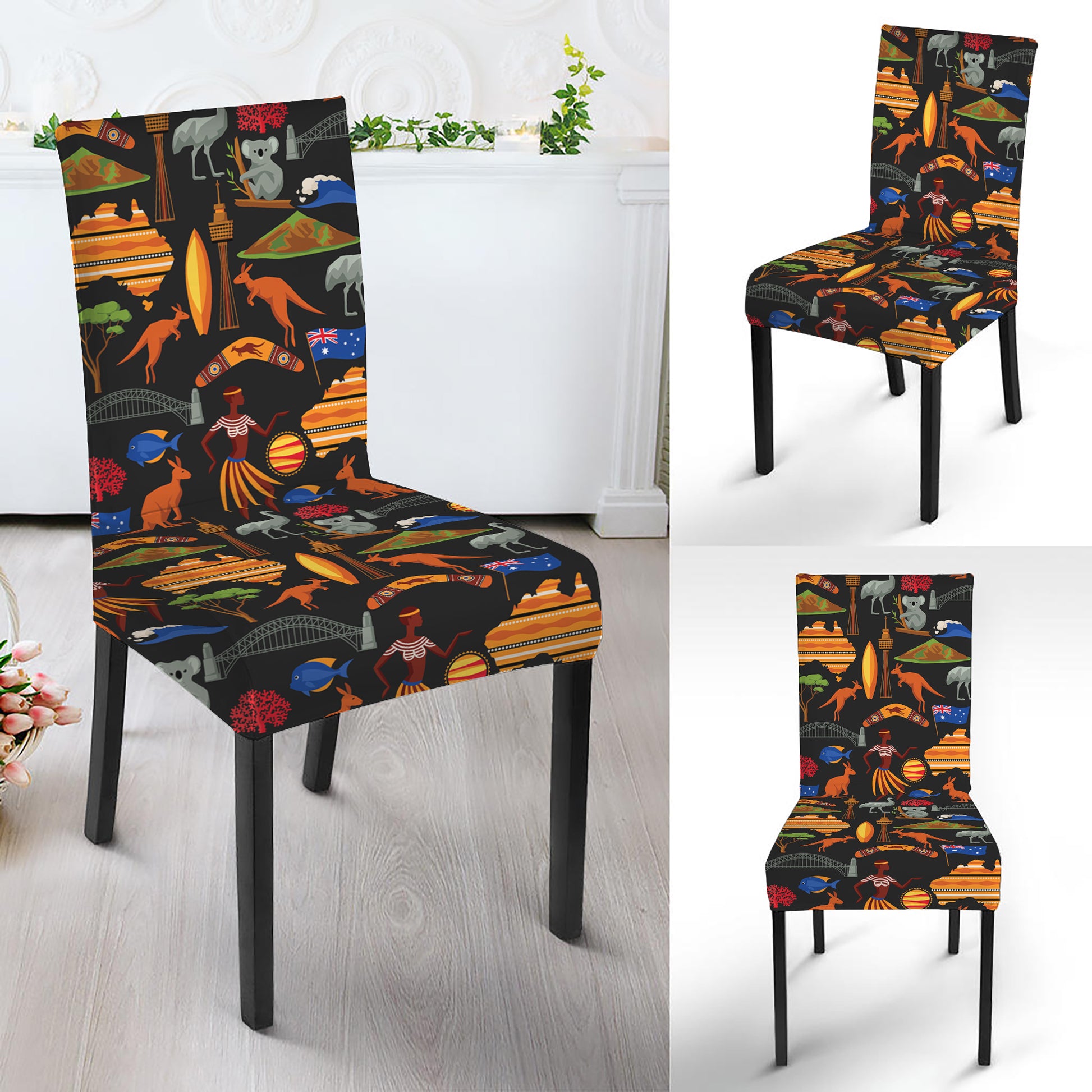 Australia Symbols Pattern Print Dining Chair Slipcover
