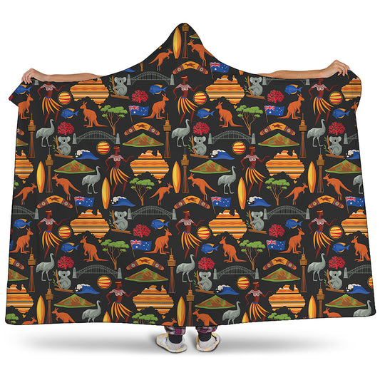 Australia Symbols Pattern Print Hooded Blanket