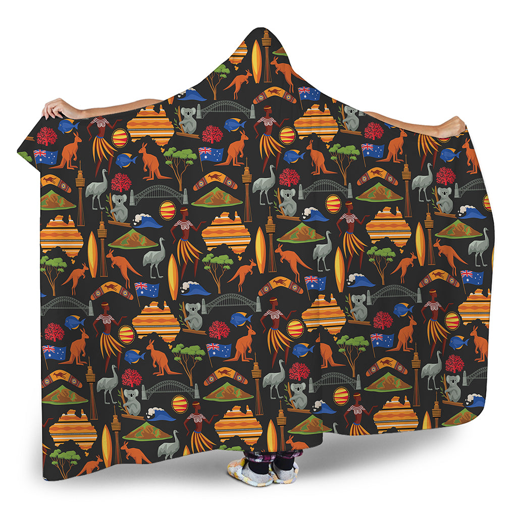 Australia Symbols Pattern Print Hooded Blanket