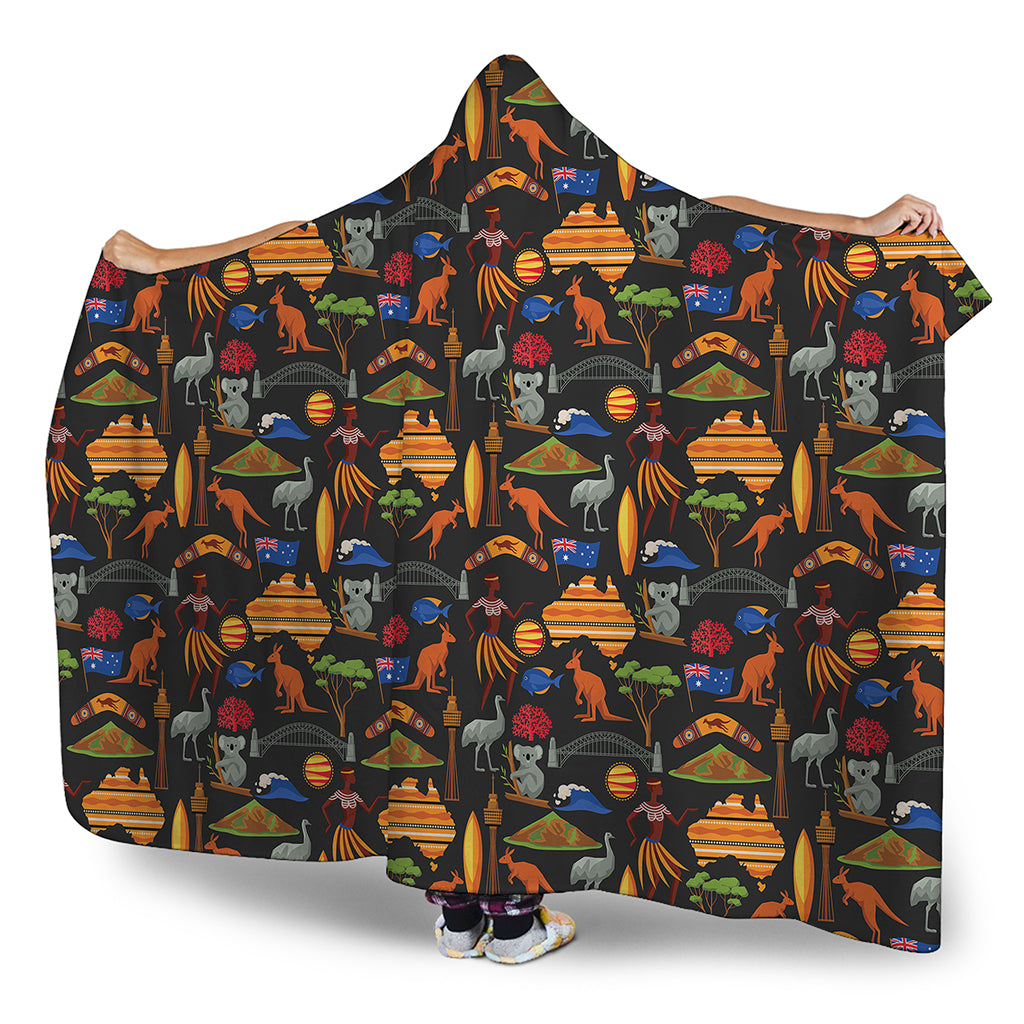 Australia Symbols Pattern Print Hooded Blanket