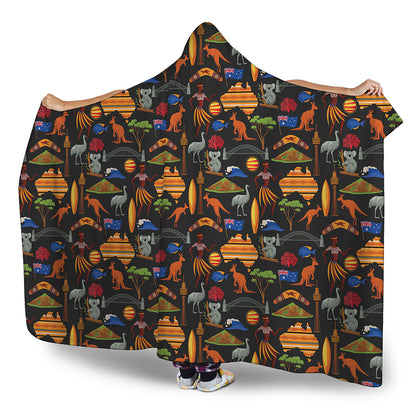 Australia Symbols Pattern Print Hooded Blanket