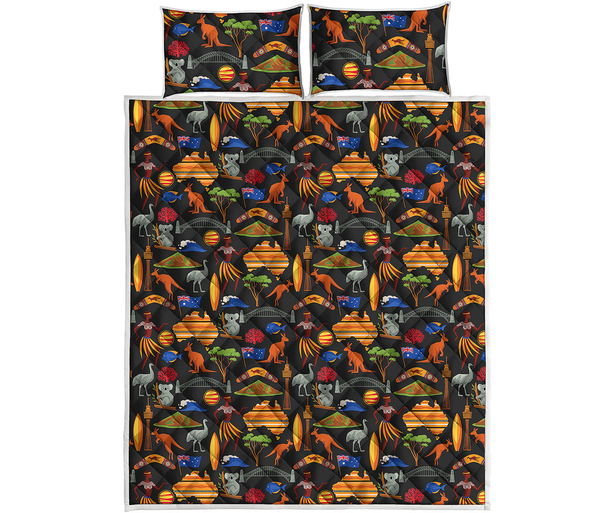 Australia Symbols Pattern Print Quilt Bed Set
