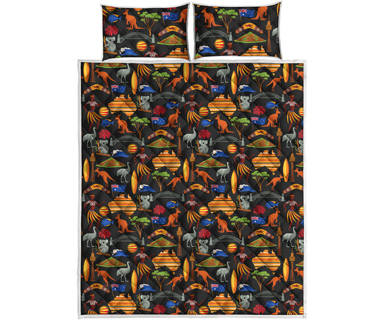 Australia Symbols Pattern Print Quilt Bed Set