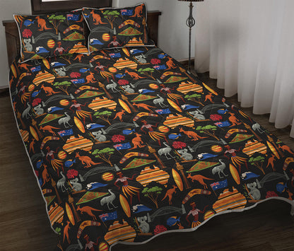 Australia Symbols Pattern Print Quilt Bed Set