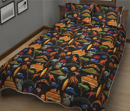 Australia Symbols Pattern Print Quilt Bed Set