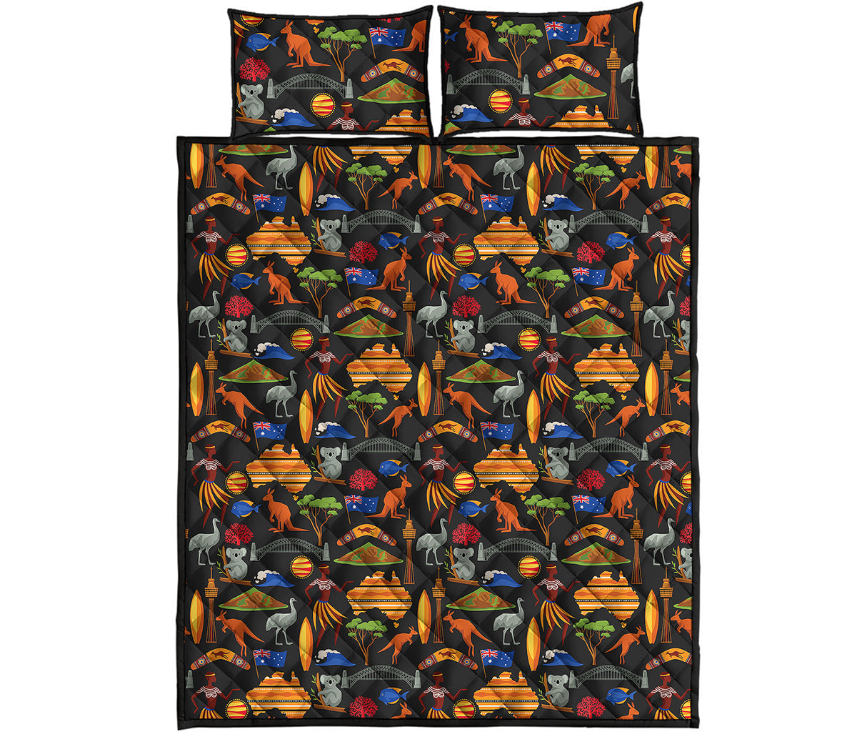 Australia Symbols Pattern Print Quilt Bed Set