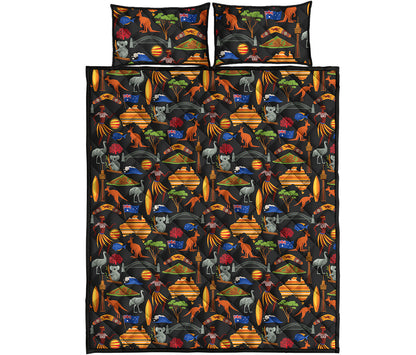 Australia Symbols Pattern Print Quilt Bed Set