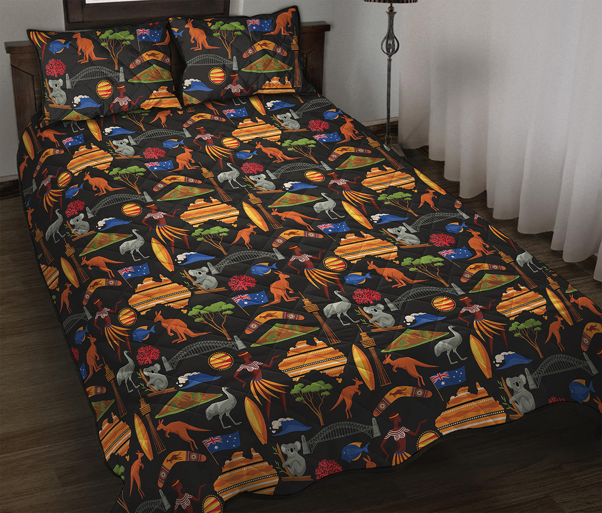 Australia Symbols Pattern Print Quilt Bed Set