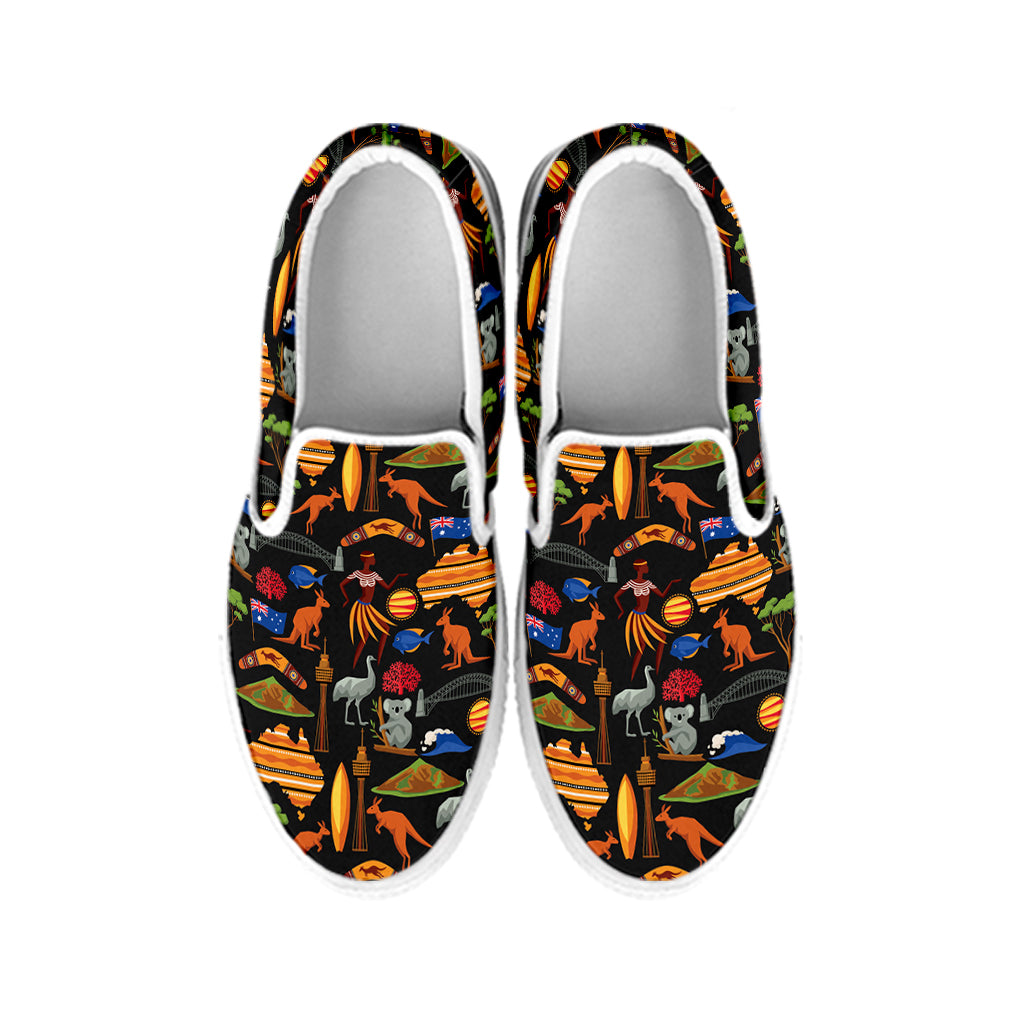 Australia Symbols Pattern Print White Slip On Shoes