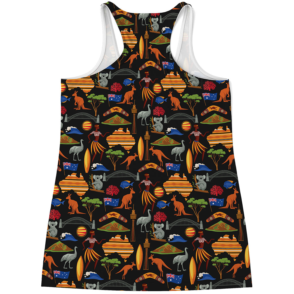 Australia Symbols Pattern Print Women's Racerback Tank Top