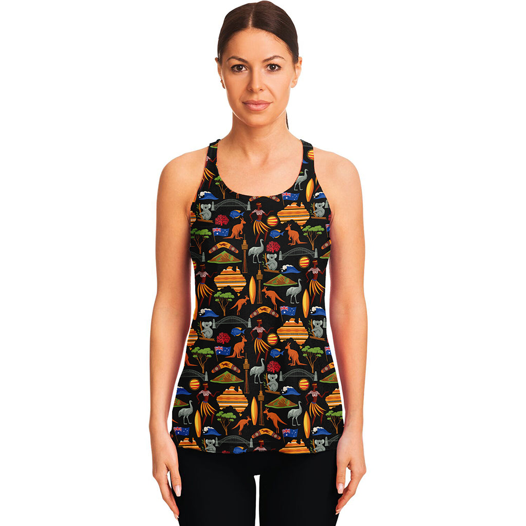 Australia Symbols Pattern Print Women's Racerback Tank Top