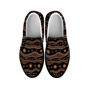 Australian Aboriginal Art Pattern Print Black Slip On Shoes