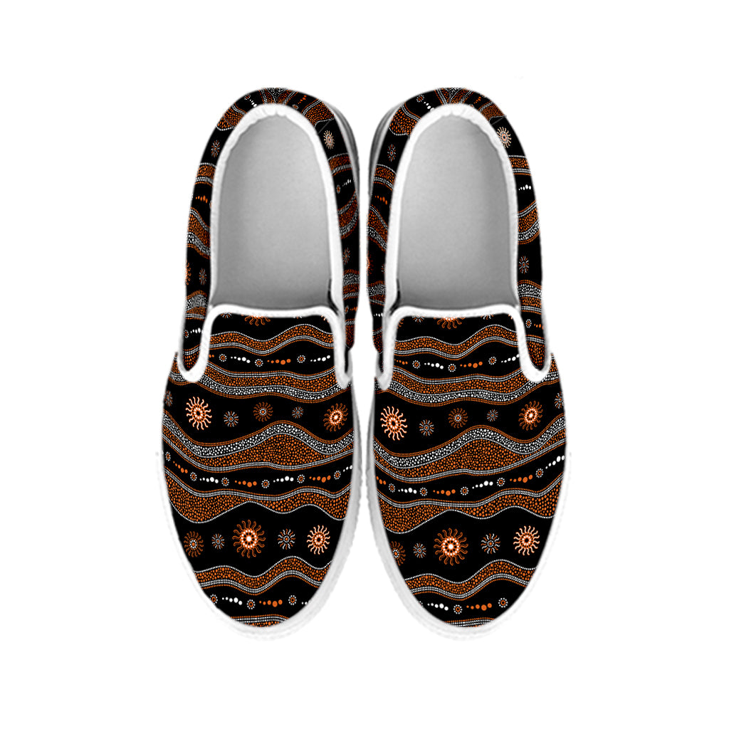 Australian Aboriginal Art Pattern Print White Slip On Shoes