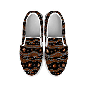 Australian Aboriginal Art Pattern Print White Slip On Shoes