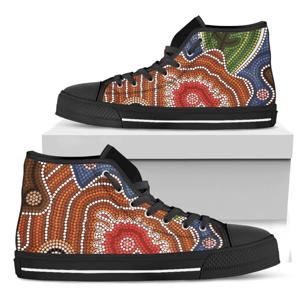 Australian Aboriginal Art Print Black High Top Shoes