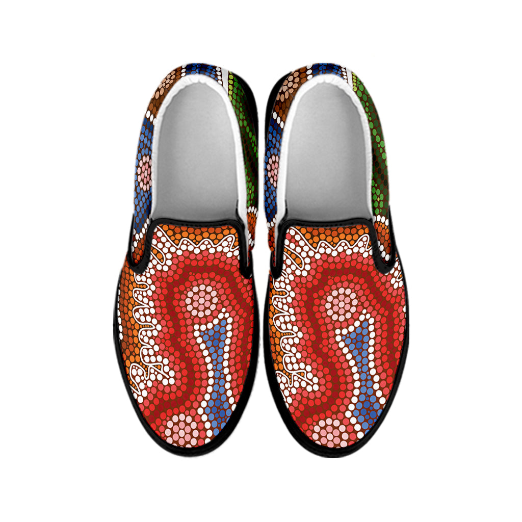 Australian Aboriginal Art Print Black Slip On Shoes