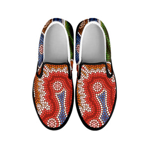 Australian Aboriginal Art Print Black Slip On Shoes