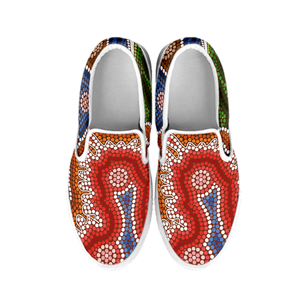 Australian Aboriginal Art Print White Slip On Shoes