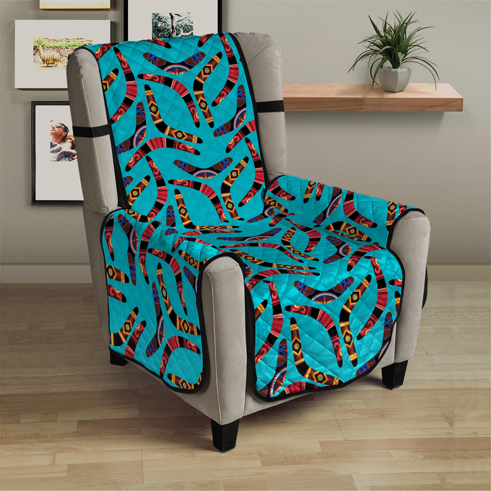 Australian Aboriginal Boomerang Print Armchair Protector