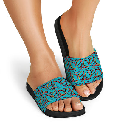 Australian Aboriginal Boomerang Print Black Slide Sandals