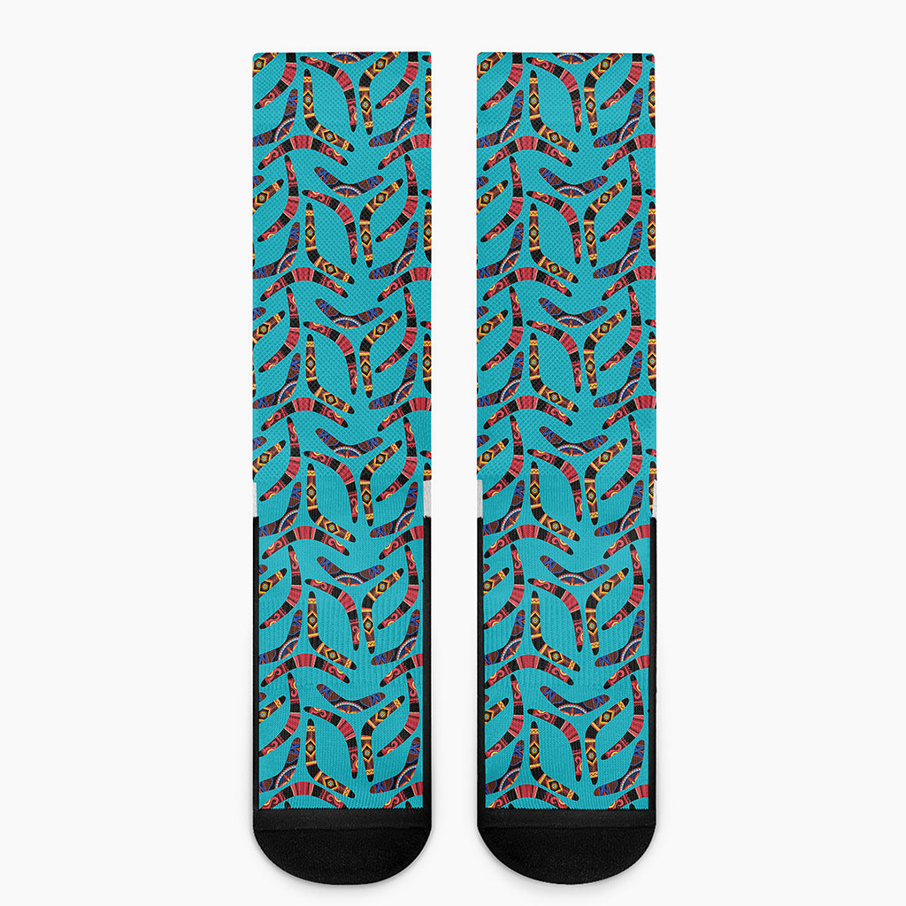 Australian Aboriginal Boomerang Print Crew Socks