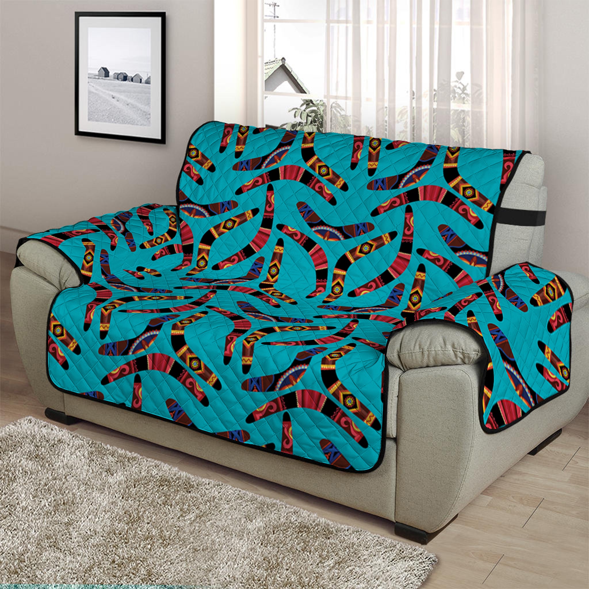 Australian Aboriginal Boomerang Print Half Sofa Protector