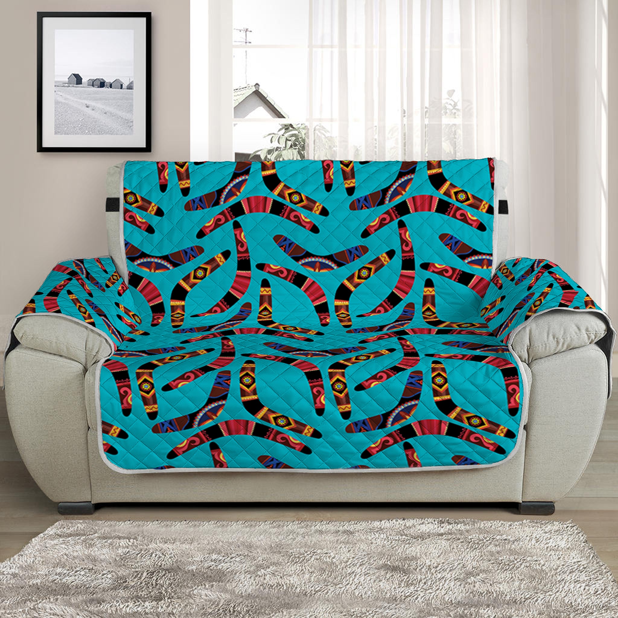 Australian Aboriginal Boomerang Print Half Sofa Protector