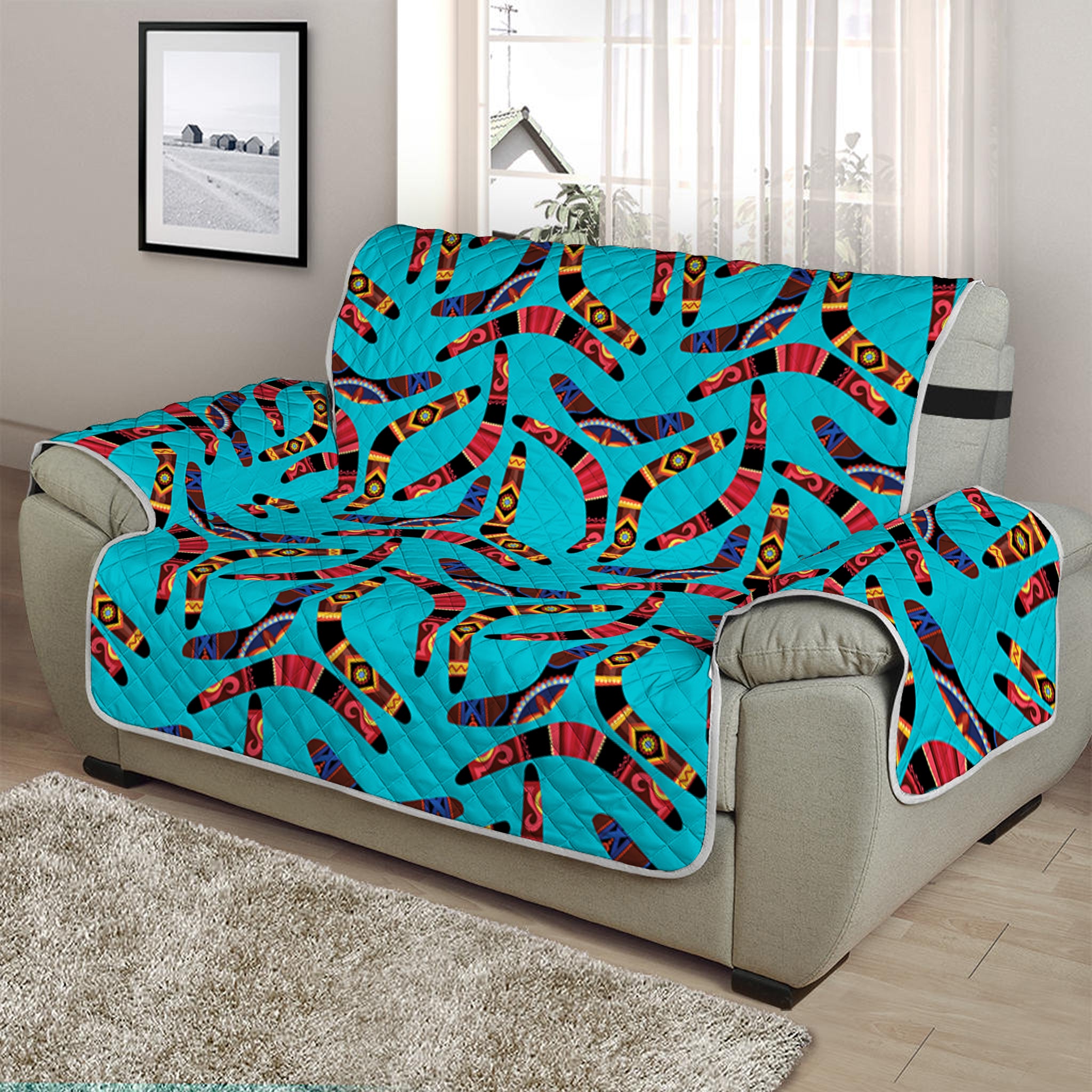 Australian Aboriginal Boomerang Print Half Sofa Protector