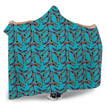 Australian Aboriginal Boomerang Print Hooded Blanket