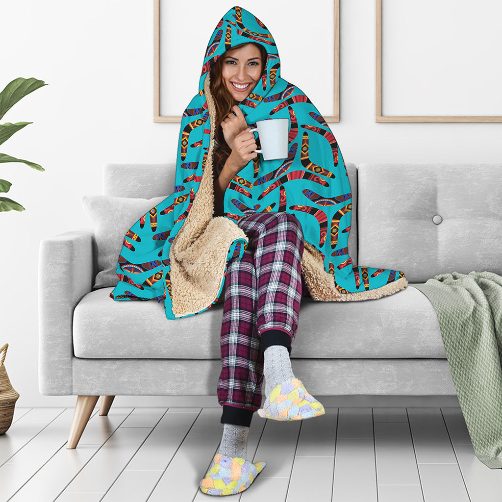 Australian Aboriginal Boomerang Print Hooded Blanket