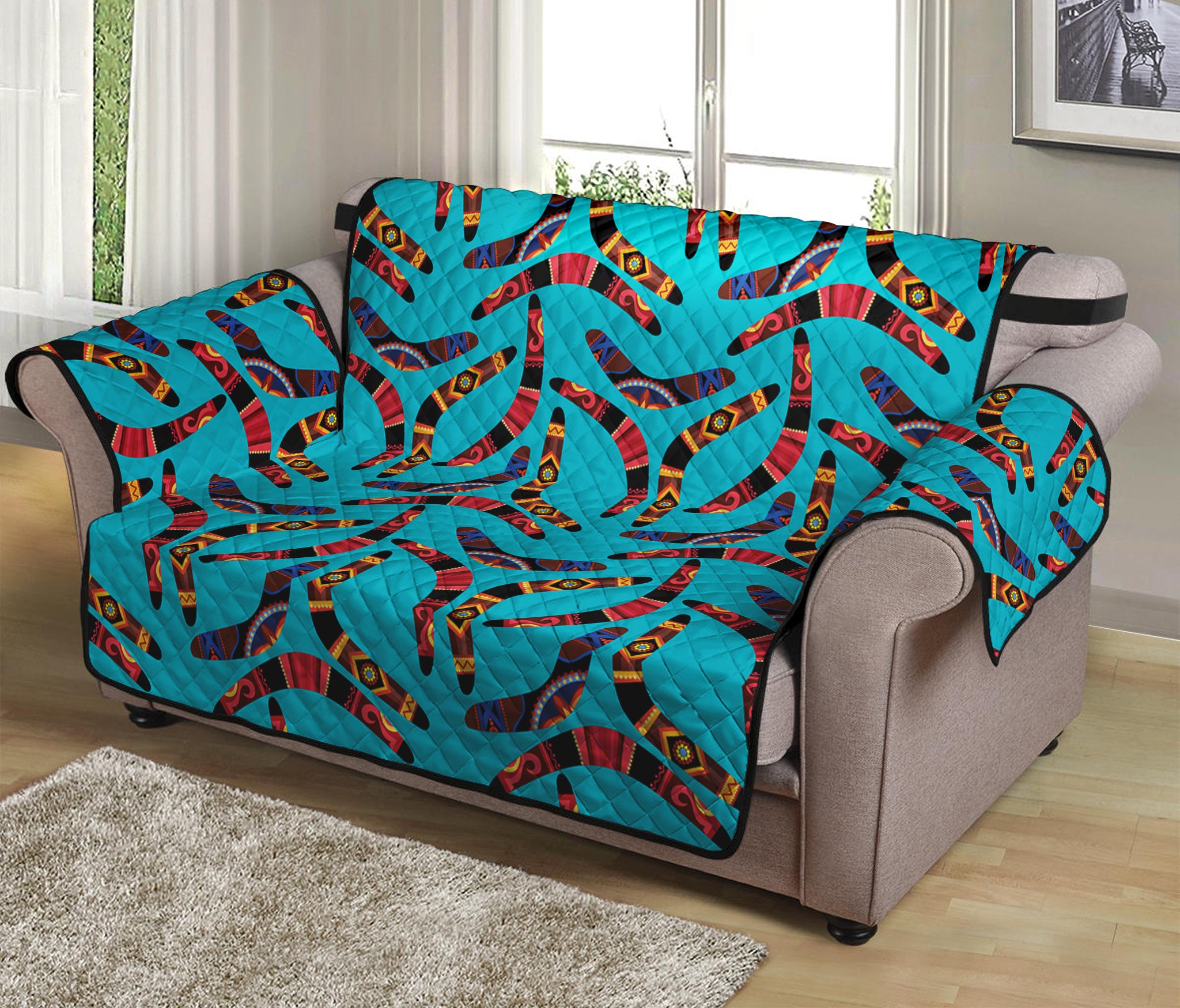 Australian Aboriginal Boomerang Print Loveseat Protector