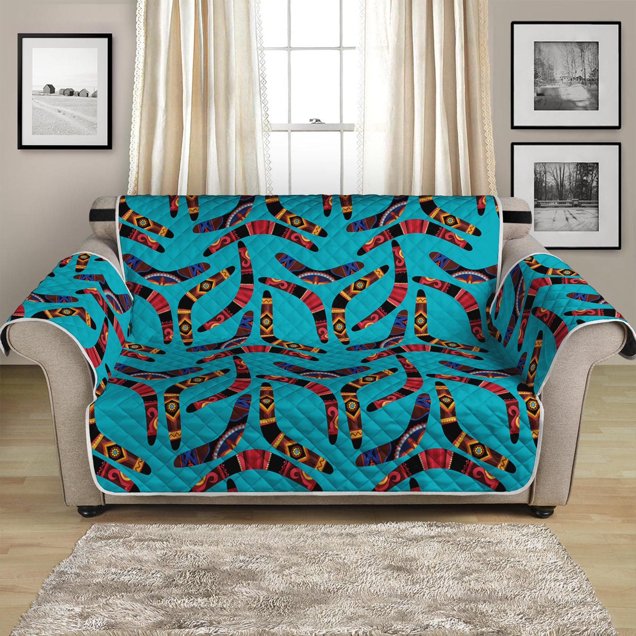 Australian Aboriginal Boomerang Print Loveseat Protector