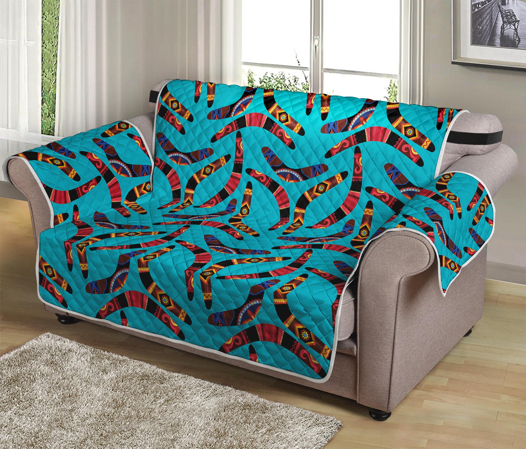 Australian Aboriginal Boomerang Print Loveseat Protector