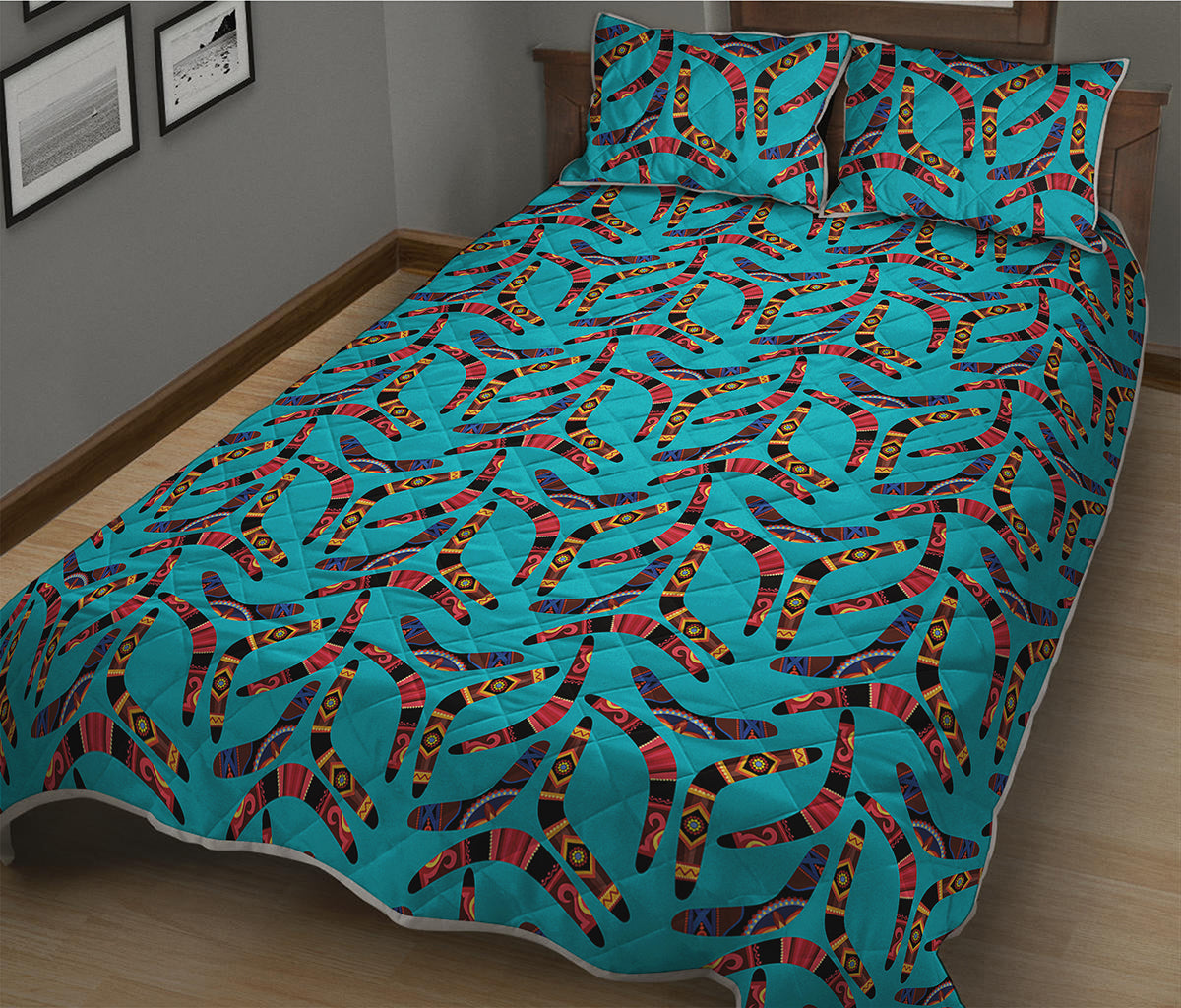 Australian Aboriginal Boomerang Print Quilt Bed Set