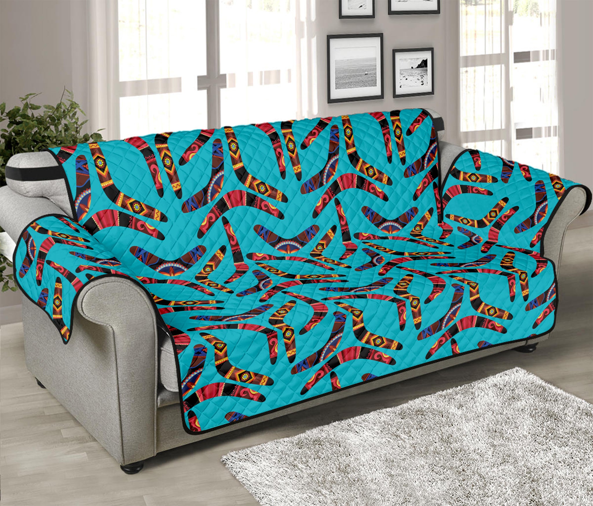 Australian Aboriginal Boomerang Print Sofa Protector