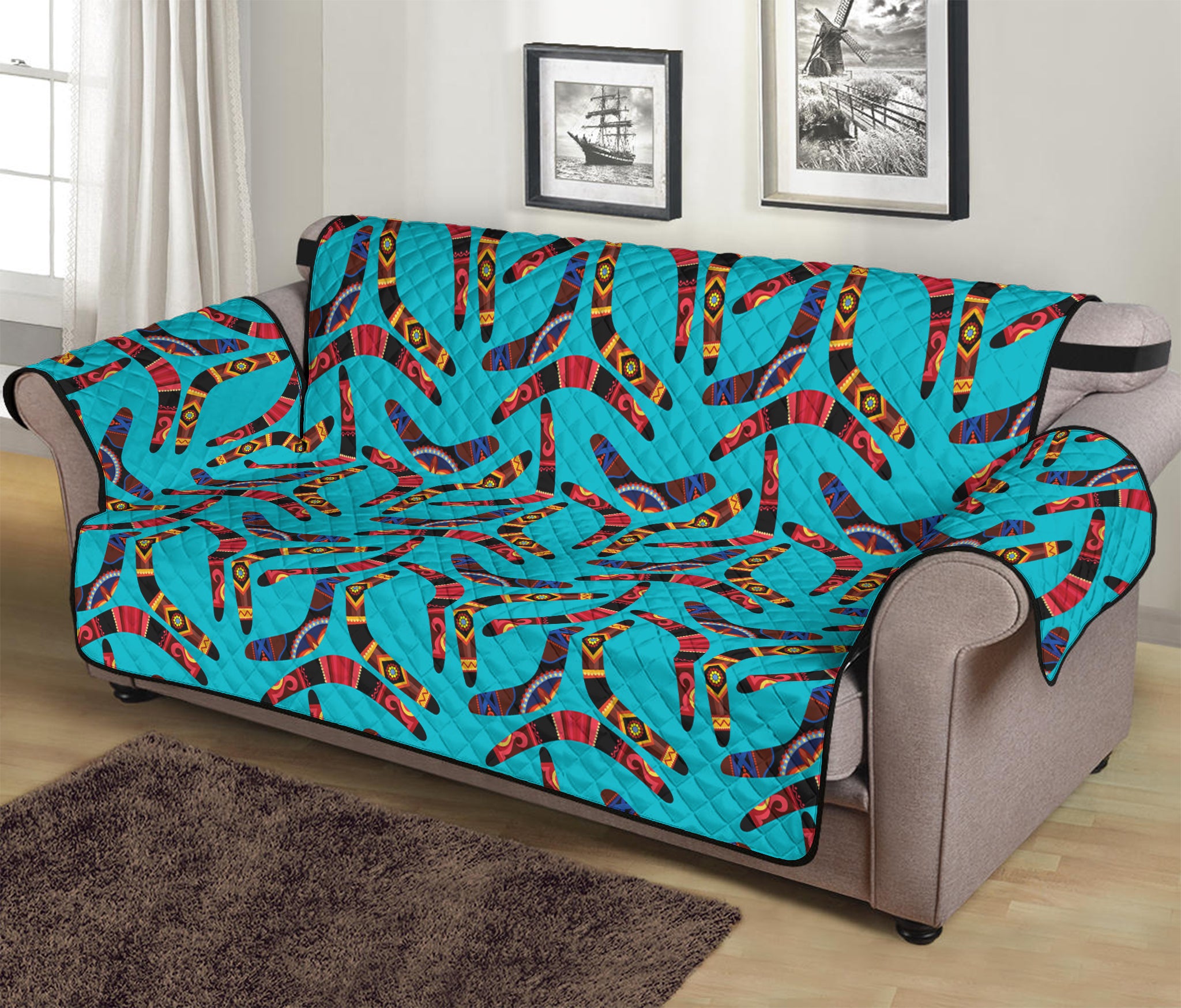 Australian Aboriginal Boomerang Print Sofa Protector