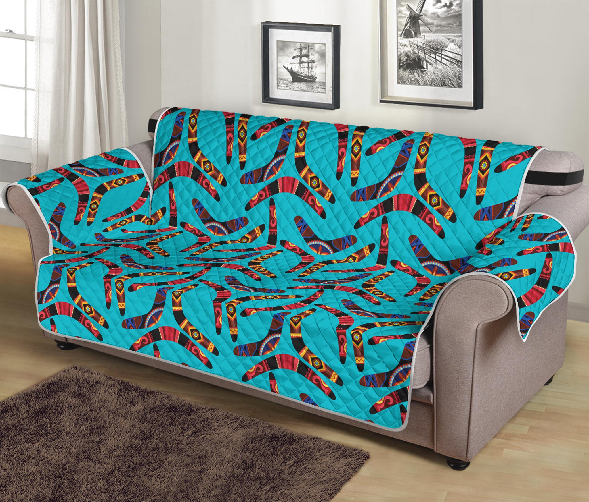 Australian Aboriginal Boomerang Print Sofa Protector