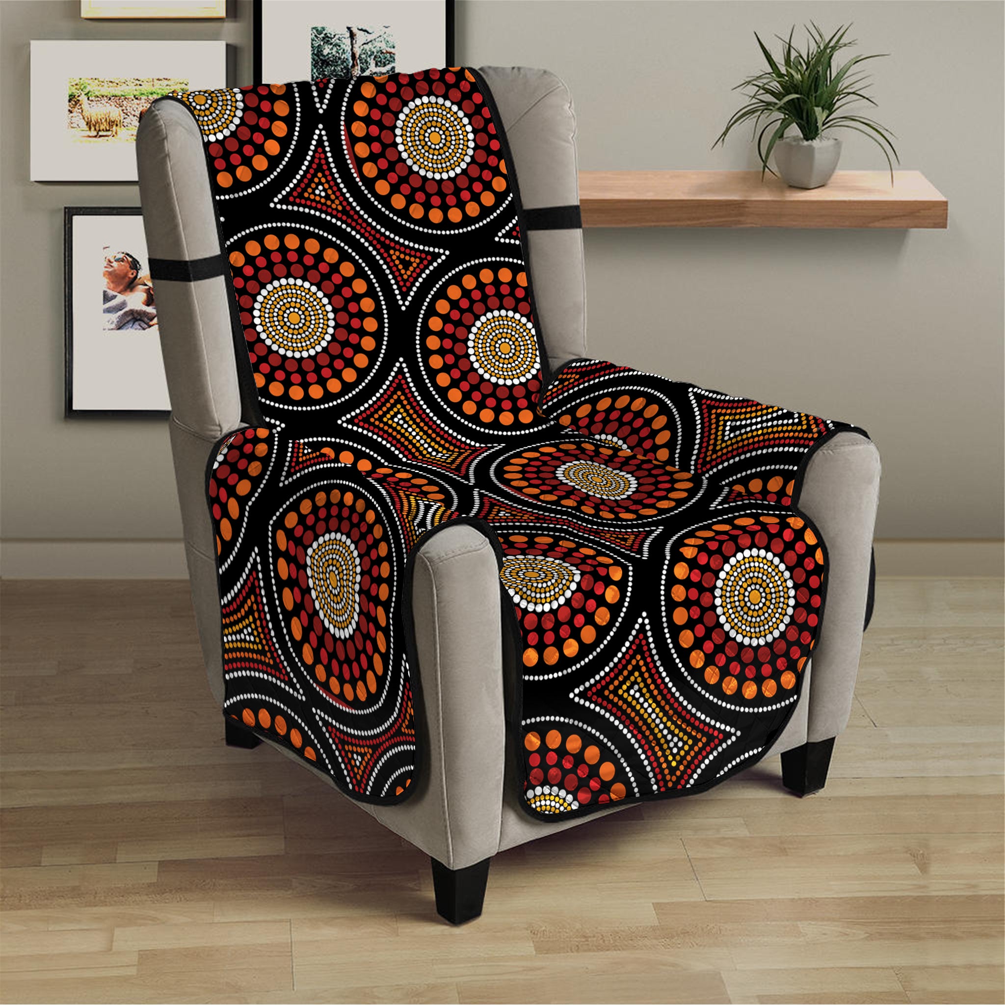 Australian Aboriginal Dot Pattern Print Armchair Protector