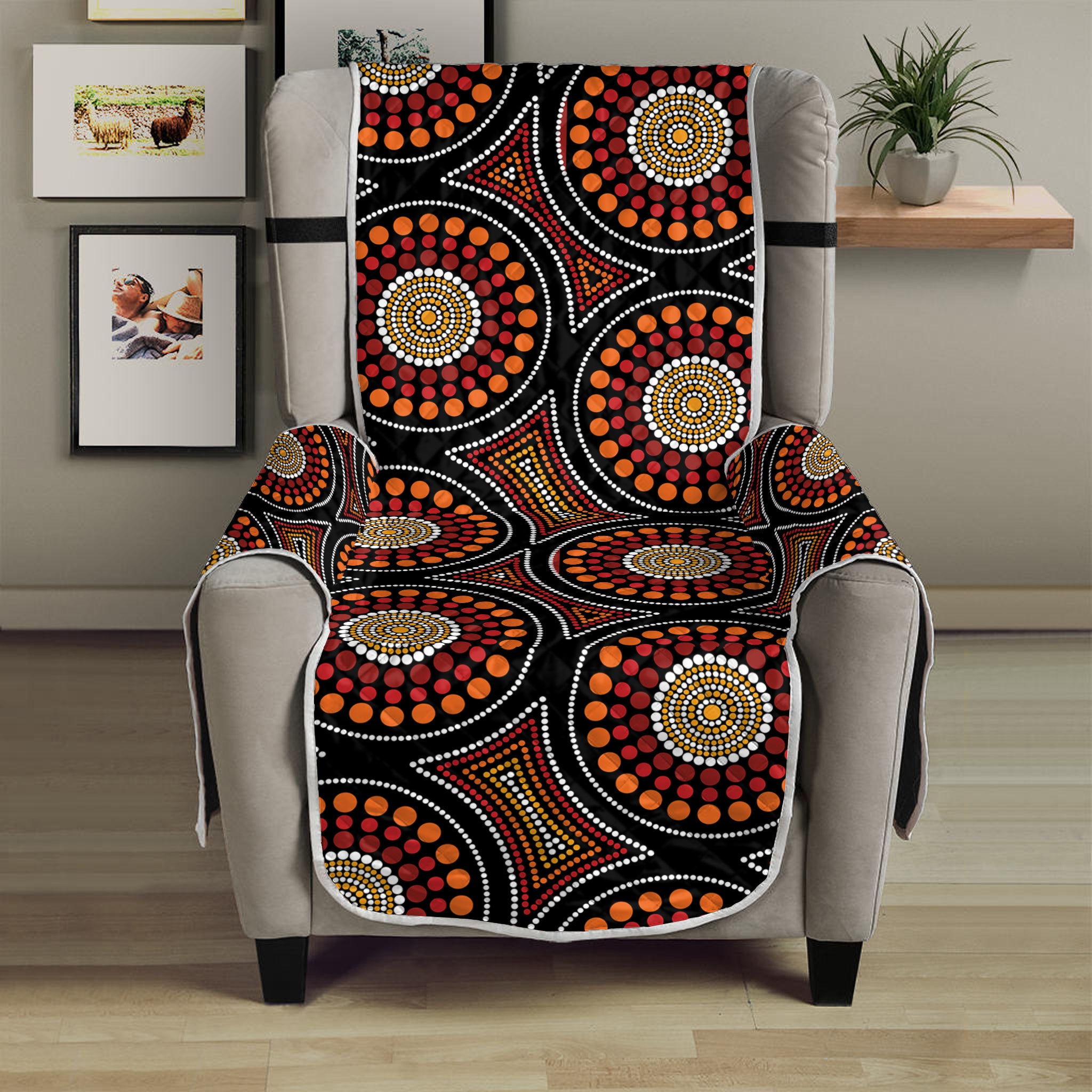 Australian Aboriginal Dot Pattern Print Armchair Protector