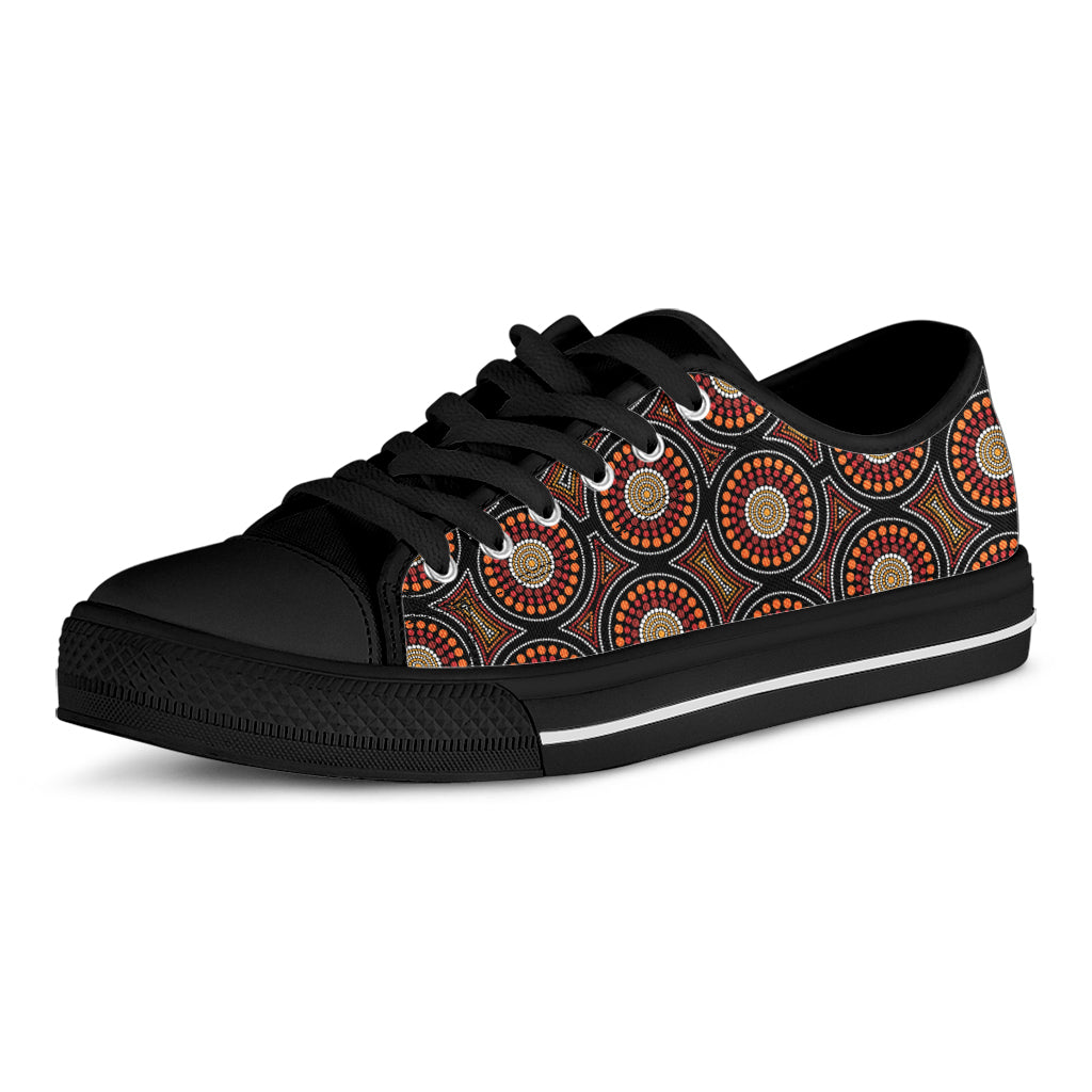 Australian Aboriginal Dot Pattern Print Black Low Top Shoes