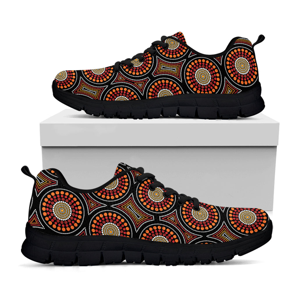 Australian Aboriginal Dot Pattern Print Black Sneakers