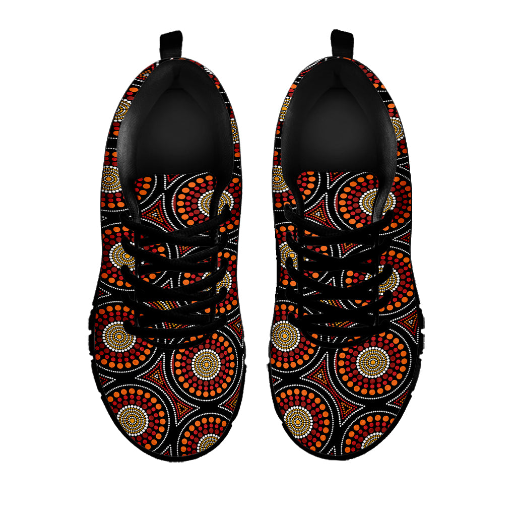 Australian Aboriginal Dot Pattern Print Black Sneakers