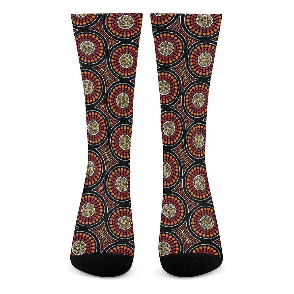 Australian Aboriginal Dot Pattern Print Crew Socks