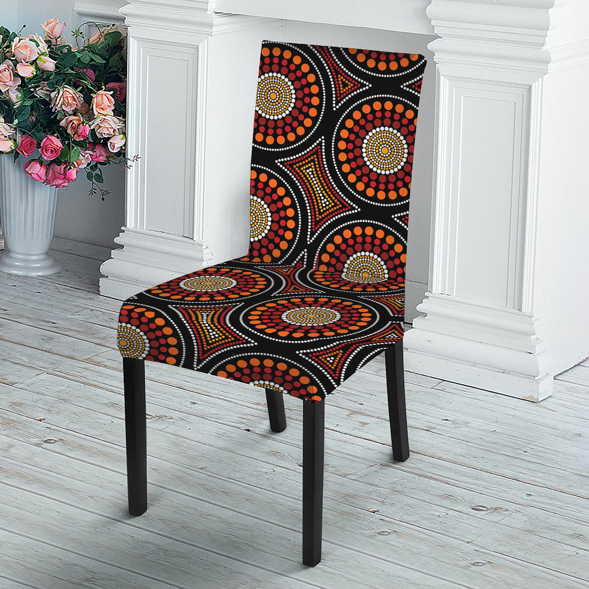 Australian Aboriginal Dot Pattern Print Dining Chair Slipcover